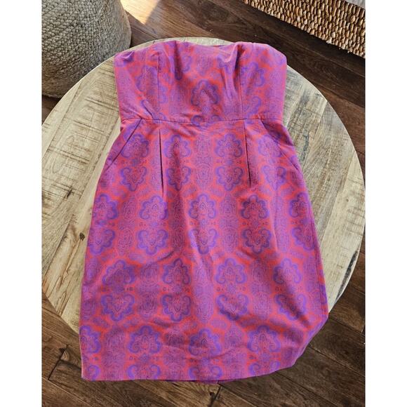 J. Crew Strapless Paisley Silk Blend Dress Built in Bra Pockets Women's Size 8 - Picture 1 of 13
